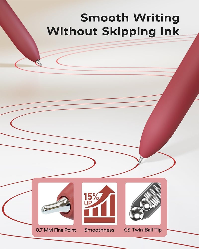 STAGEEK Red Gel Pens, 6Pcs Quick Dry Red Ink Pens with 3 Extra Refills, Fine Point Retractable Smooth Writing Pens for Journaling, Note Taking, School Supplies, Nurse Aesthetic, Office(Red) - Image 3